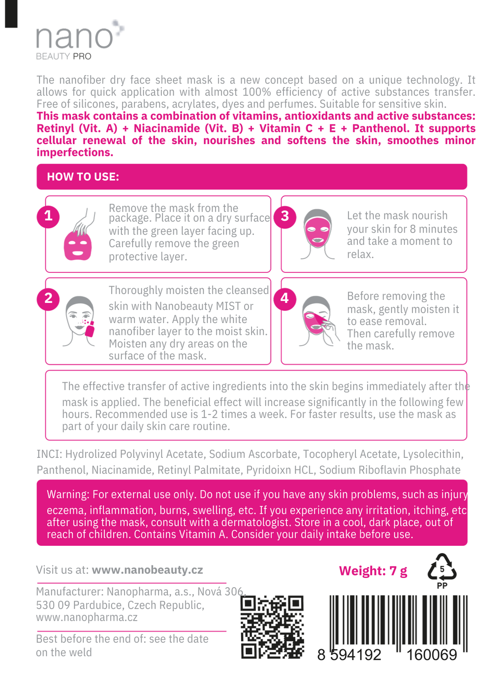 Nano Beauty Pro: Face mask with Nanofibers with regenerating effect