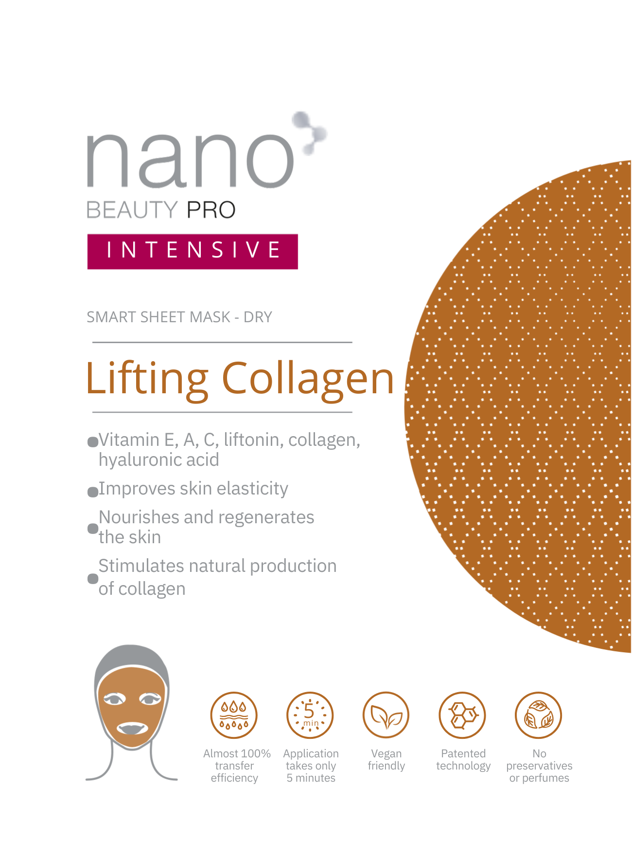 Nano Beauty Pro: Face mask with Nanofibers and collagen with intensive lifting effect